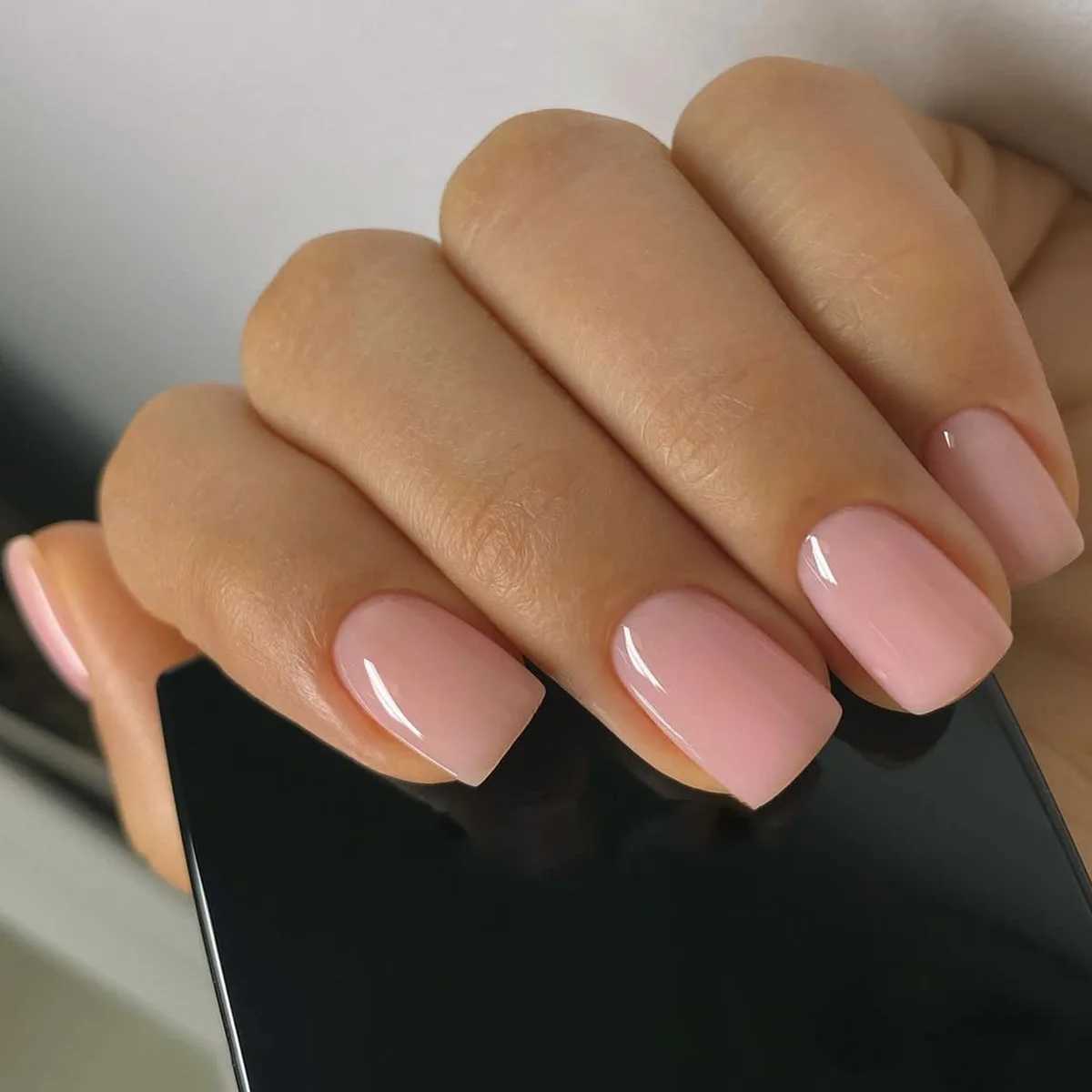 24PCS Short Square False Nails French White Edge Fake Nials Silver Flame Full Cover Press On Nails Detachable Ballerina Nail TipW250120