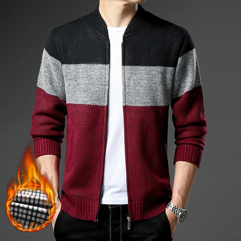 Mens Fleece Thick Cardigan Autumn Winter Knitted Sweaters Male Cardigans Slim Fit Cold Sweater Coat Jacket 250115m
