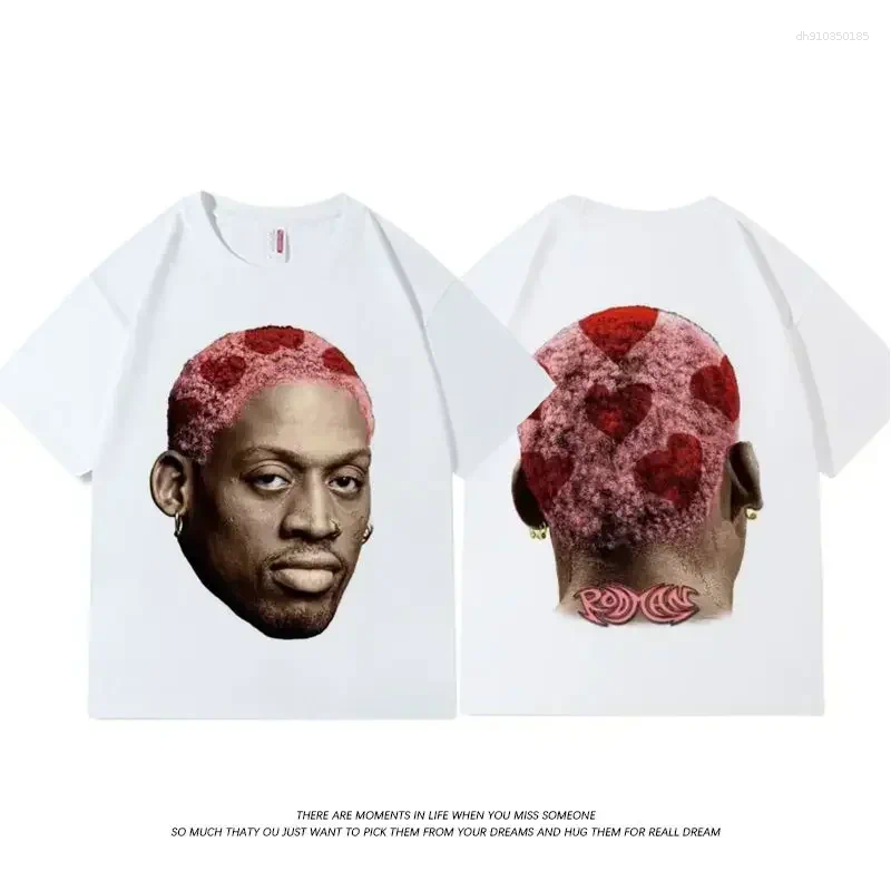 Mens T Shirts American Retro Basketball Rodman Printed T-shirt Summer Round Neck Pure Cotton Short Sleeve Men Women Sports Leisure Ins