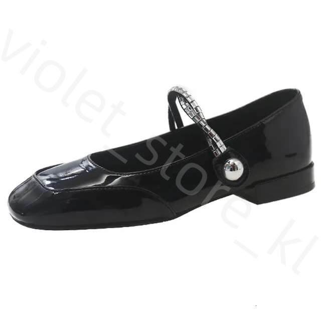 Patent Leather Low Heels Pumps Women Square Toe Crystal Chain Mary Jane Shoes Woman Square Toe Non-Slip Decoration Design Shoes 171
