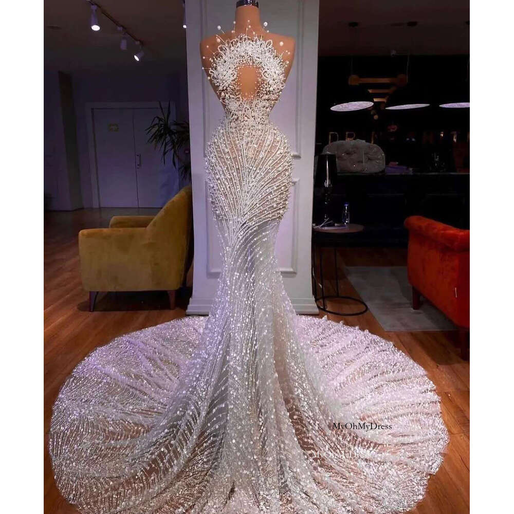 Wedding Dresses Mermaid Sleeveless Bateau D Lace Appliques Sequins Beaded Sexy Pearls Hollow Or Length Plus Size Bridal Gowns Abiti Da Sposa 0121