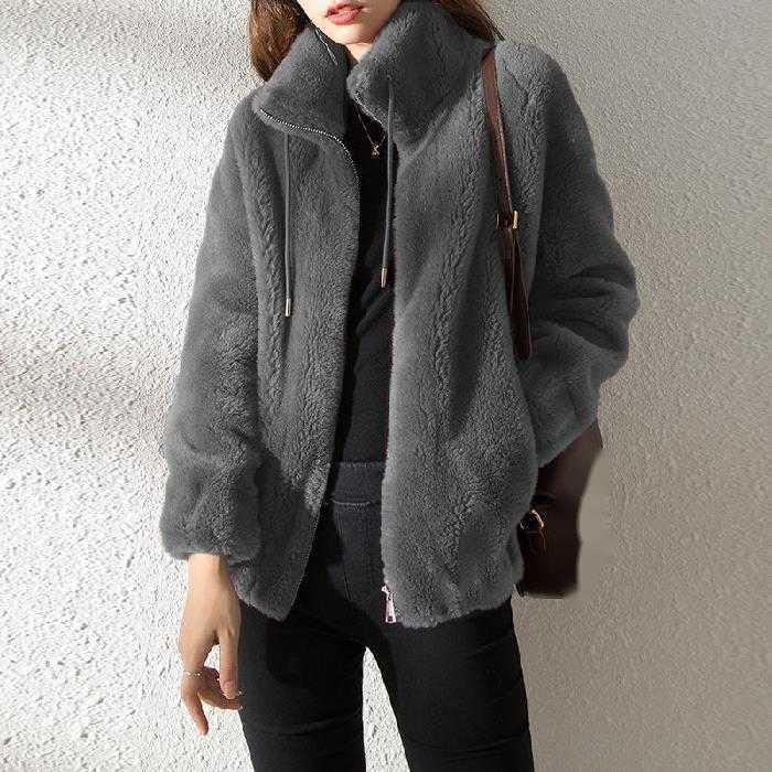 Winter Top with Thick Flannel Double-sided Flannel Jacket Womens Stand Up Collar Warm Hoodie Cardigan Zipper Fur Jacket Women Jackets Coat 241209