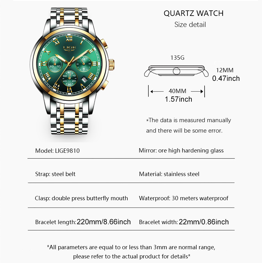 2025 New LIGE Watches Men Luxury Brand Chronograph Male Sport Watches Waterproof Stainless Steel Quartz Men Watch