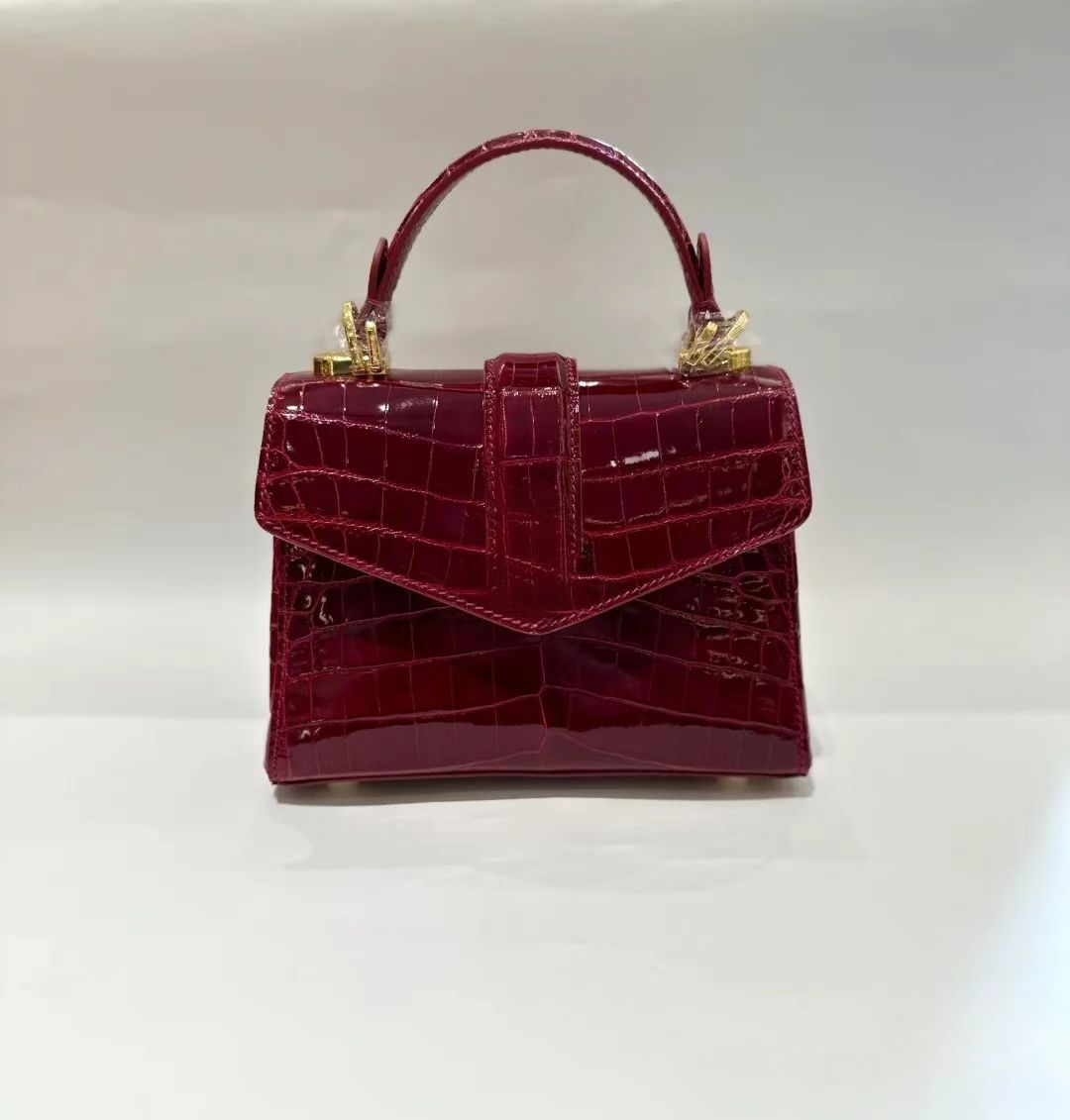 Designer Crossbody Bag Fully Handmade Crocodile Handbag Luxury Shoulder Bag Fashion Purse in imported French Original Shiny Alligator leather with Palladium