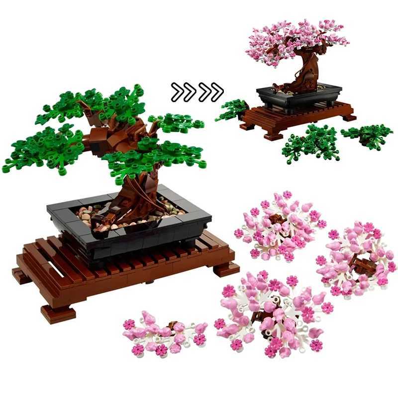 Creative Fit Bonsai Tree Flower Bouquet Building Blocks Model Diy Decor Immortal Plant Potted Bricks Toys for Kids Gifts W250115