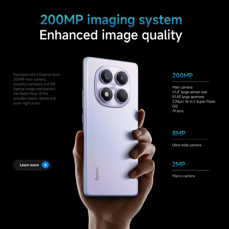 Global Version Xiaomi Redmi Note 14 Pro 4G Smartphone 200MP AI Camera MediaTek Helio G100-Ultra 6.67" 5500mAh