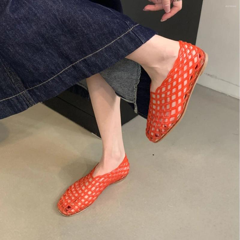 Sandals Summer Jellies Shoes Women Fashion Transparent Mesh Hollow Out Beach Ladies Flat Colourful Round Toe Jelly