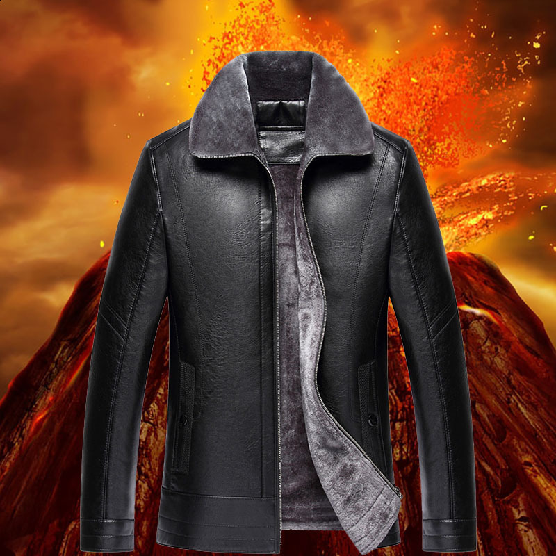 Haining loose fur one-piece dad suit leather jacket mens sheepskin casual leather jacket middle-aged mens thick coat 241118
