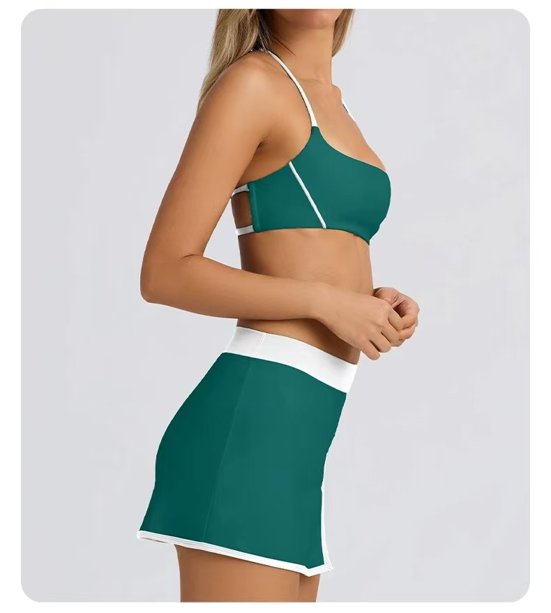 Womens Yoga Two Piece Set 2 Pieces Suit Gym Top Bra Tennis Skirts Suit Fitness High Waist Push Up Workout Set Running Sports Tracksuits Sportswear A40