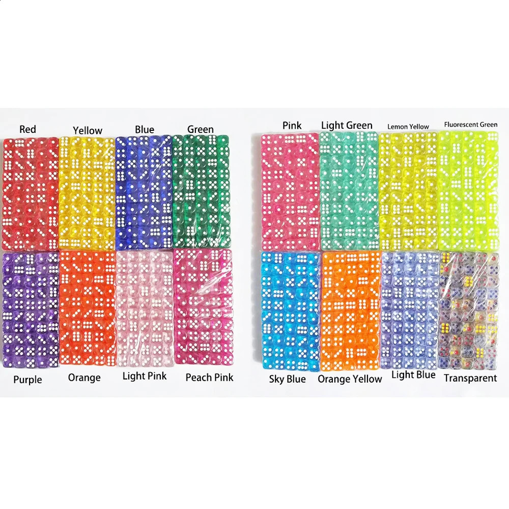 100PCSSet 6 Sided Dice 14mm D6 16 Transparent Optional Color Acrylic Rounded Edges For Table Board Games Party DND 250116