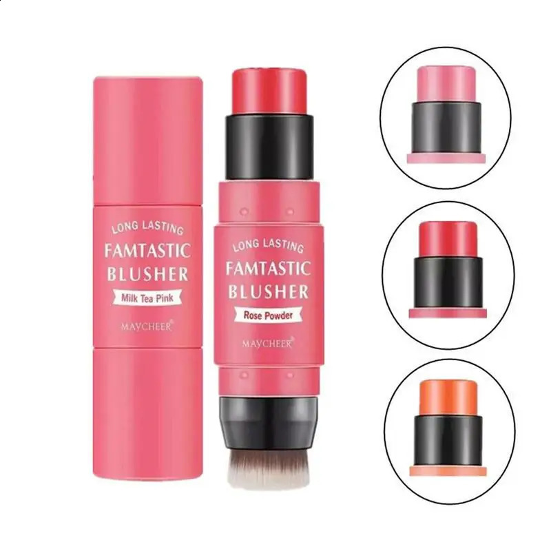 Double-headed Blush With Brush Stick Face Brighten Powder Blusher Peach Orange Creamy Rouge Sticks Makeup 3 Colors 250121