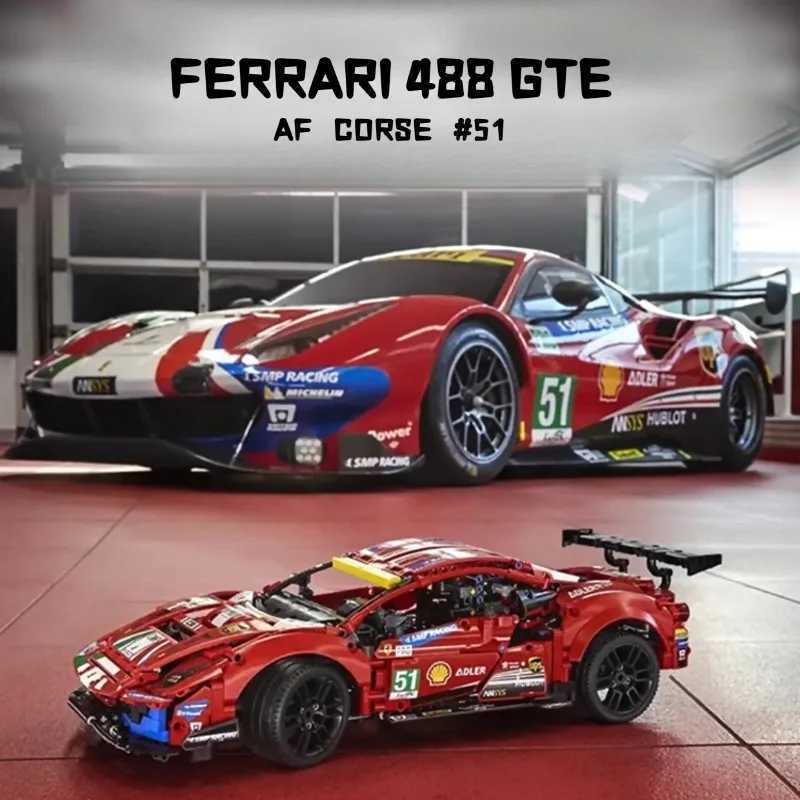 Technical Ferrari 488 GTE Building Blocks Performance Supercar Assembled Model Car Toy Kids for Christmas And Birthday Gifts W250115