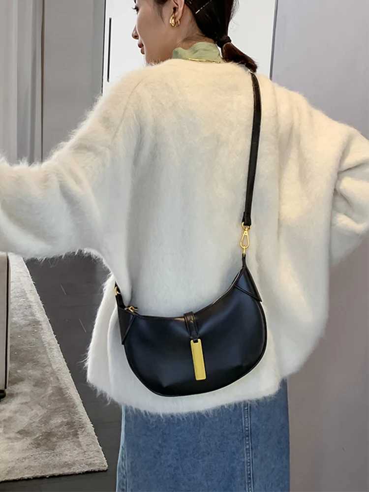 Light Luxury Half Moon Bags for Women Textured Brown Lady Commuter Shoulder Bag 2024 Autumn New Daily Handbags Y250121