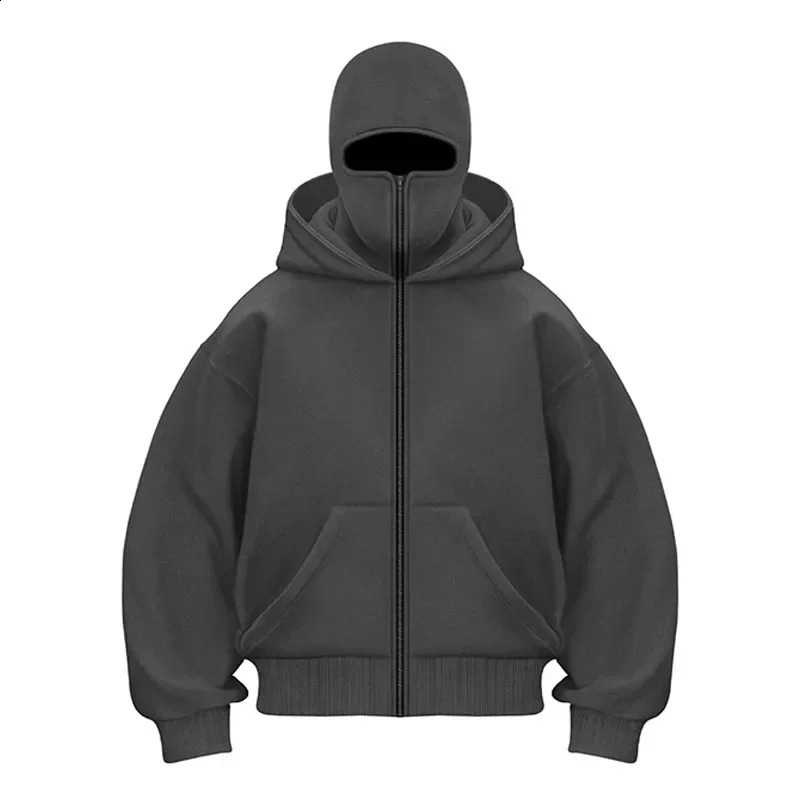 Solid Color Ninja Hoodie Men Hip Hop Spliced Pullover Sweatshirt Autumn and Winter Retro Street Couple Tops Zip Up 250114