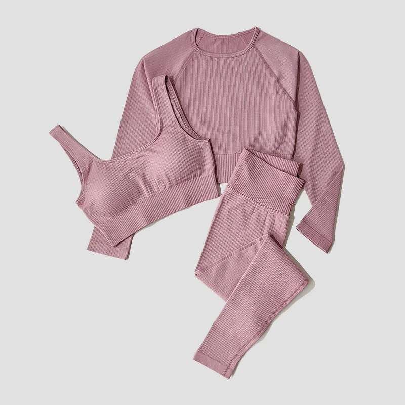 Women's Sportswear Set Workout Clothes Athletic Wear Sports Gym Legging Seamless Fiess Bra Crop Top Long Sleeve Yoga Suit