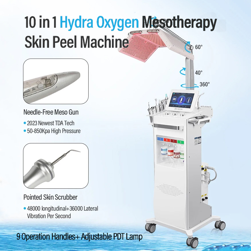New Model Water Capsule 10 in 1 Microdermabrasion Oxygen Jet Facial Exfoliating Wrinkle Remover Photodynamic 4 Colors LED Mesotherapy Dermabrasion Mac