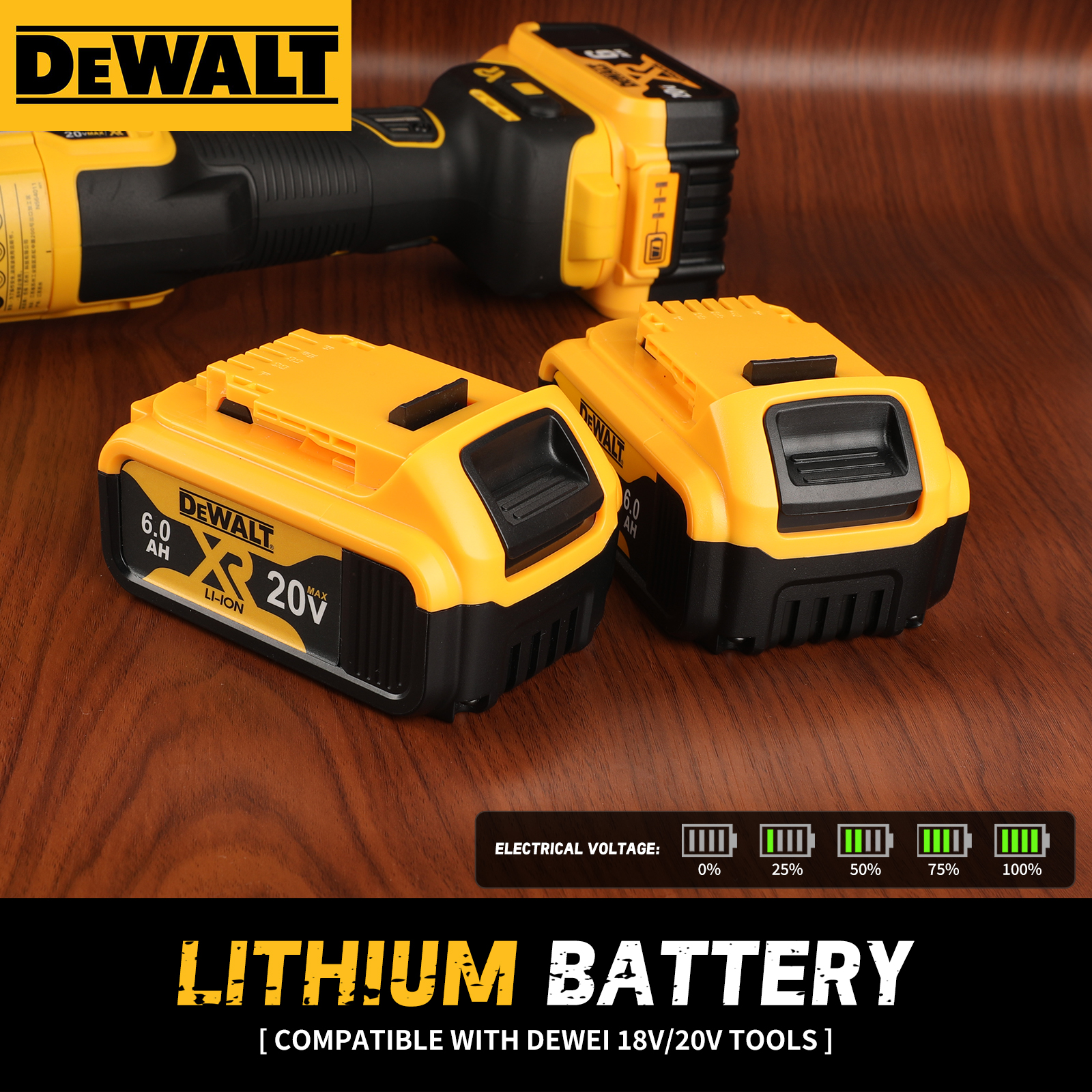 Dewalt 20V MAX XR 6Ah Battery Slide Battery Lithium-Ion Batteries for Power-Tool Electric Screwdriver