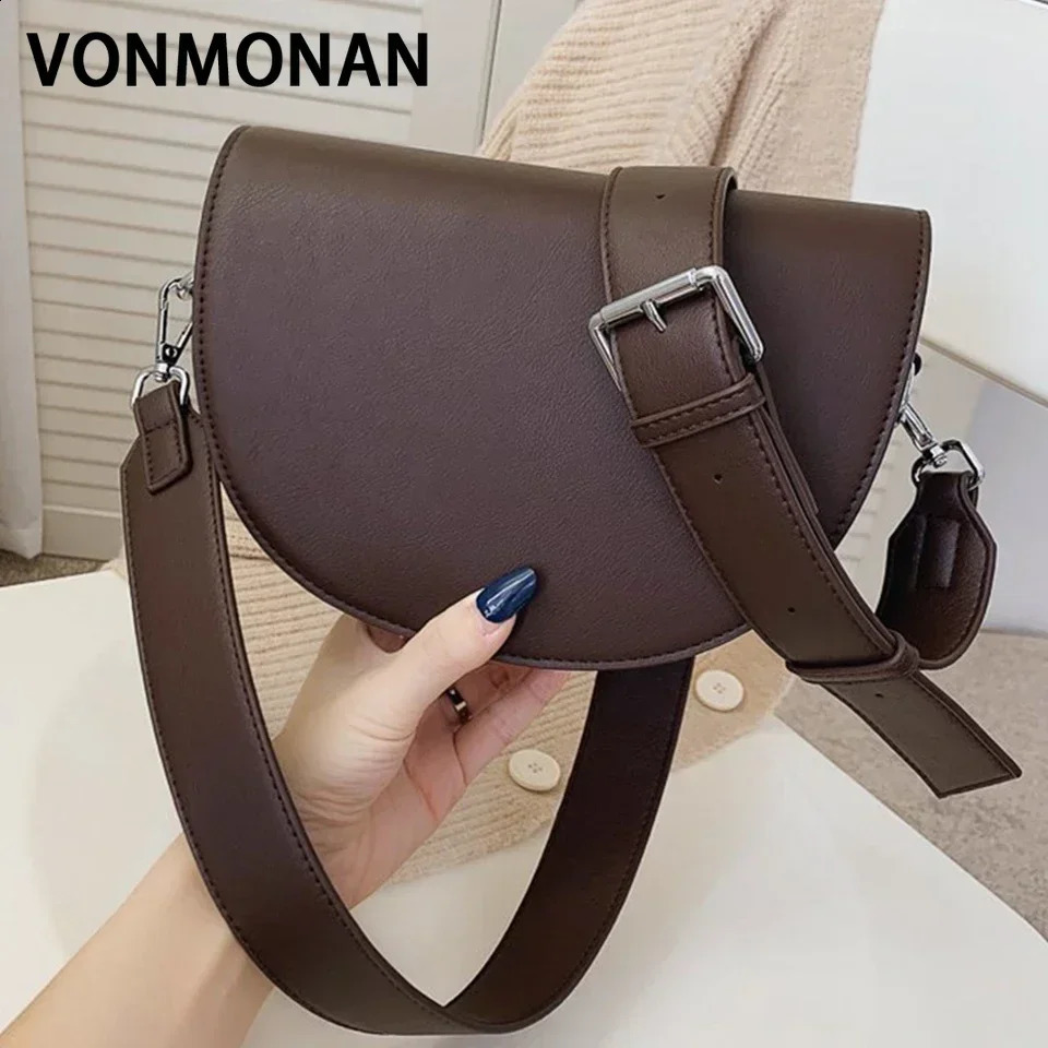 Retro Solid Color Saddle Bag High Quality Leather Shoulder Bags for Women Simple Ladies Crossbody ner Handbags 250114