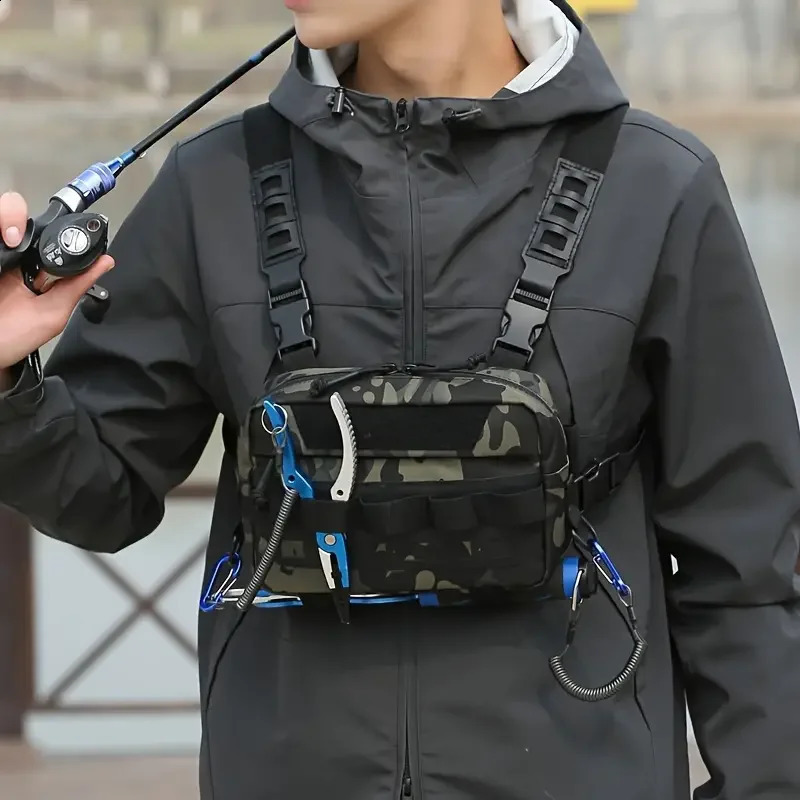 Fishing vest bag mens camouflage fishing bait practical tactical bag waist bag outdoor mountain camping hiking EDC hunting 250120