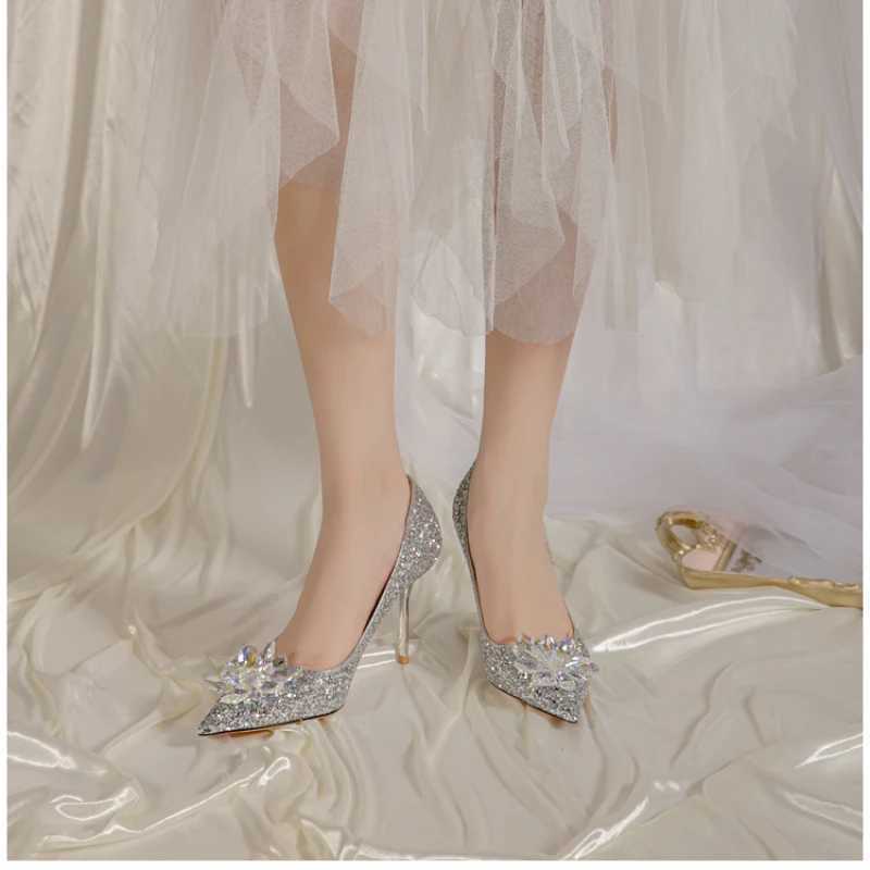 2023 Hot Newest Rhinestone Pumps Pointed Toe Crystal For New Wen Shoes High H Z250121