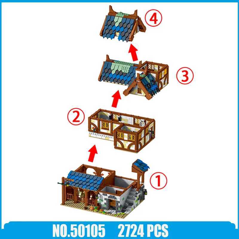 Free shipping Medieval Series Town Stable Model Building Blocks On Horse House Bricks DIY Educational Toys Gifts for Children Friends2724PCS