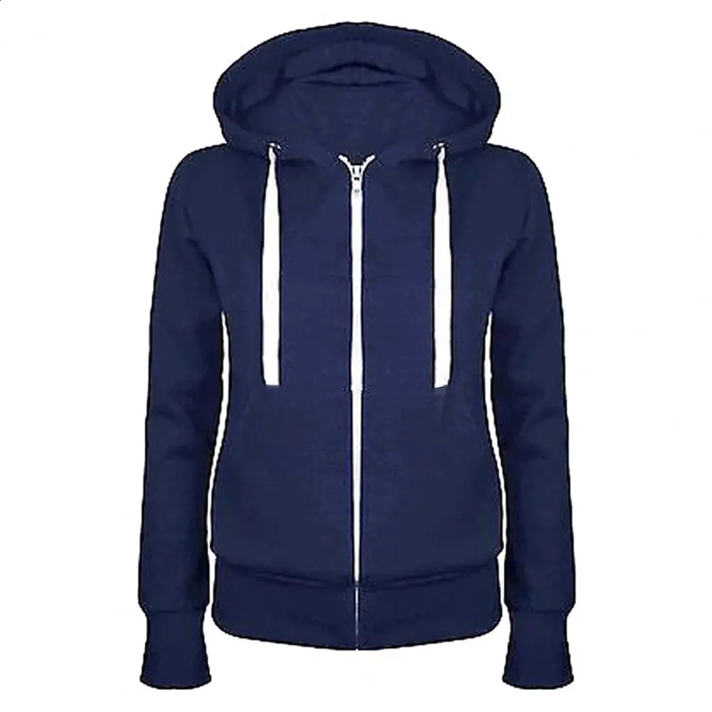 Spring Autumn Casual Fleece Zipped Hoodie Coat Women Fashion Drawstring Sporty Hooded Coats Jackets Ladies Simple Sweatshirt 250113