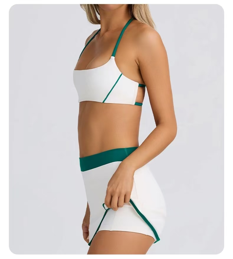 Womens Yoga Two Piece Set 2 Pieces Suit Gym Top Bra Tennis Skirts Suit Fitness High Waist Push Up Workout Set Running Sports Tracksuits Sportswear A40