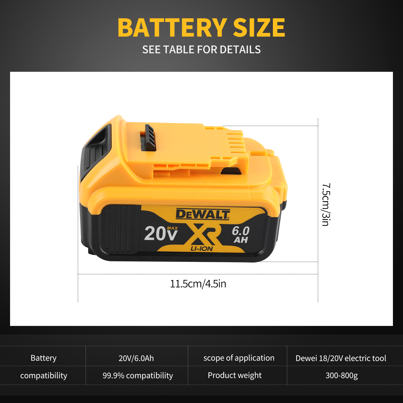 Dewalt 20V MAX XR 6Ah Battery Slide Battery Lithium-Ion Batteries for Power-Tool Electric Screwdriver