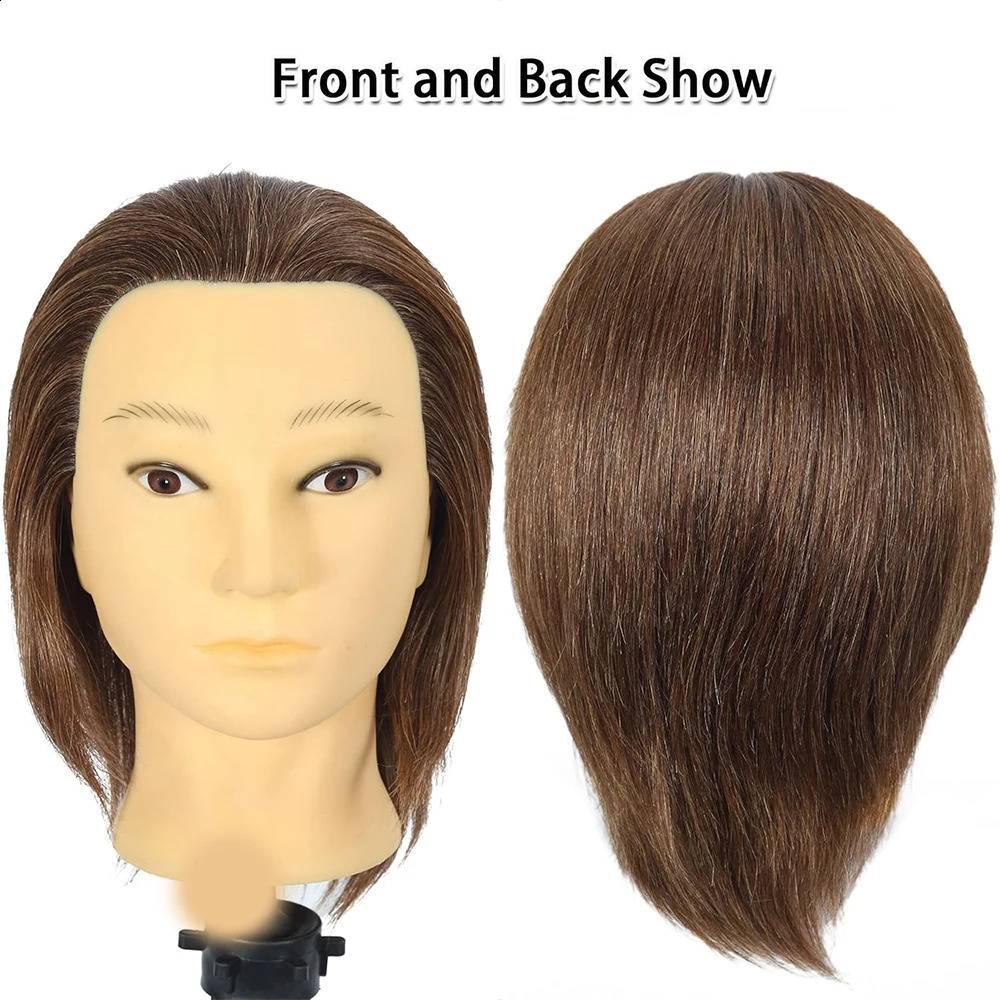 Male Mannequin Head With Human Hair Black For Practice Hairdresser Cosmetology Training Doll Head For Hair Styling 250114