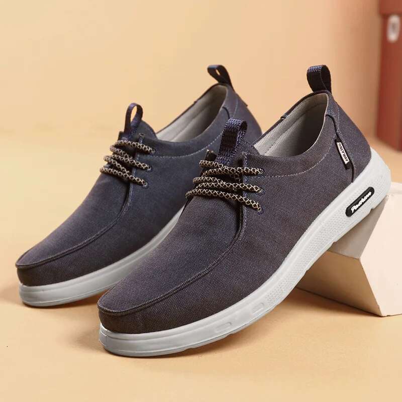 New Men's Canvas Lightweight Fashion Breathable Mesh Sports Casual Men Vulcanized Shoes Classic Slip on Flat Loafer