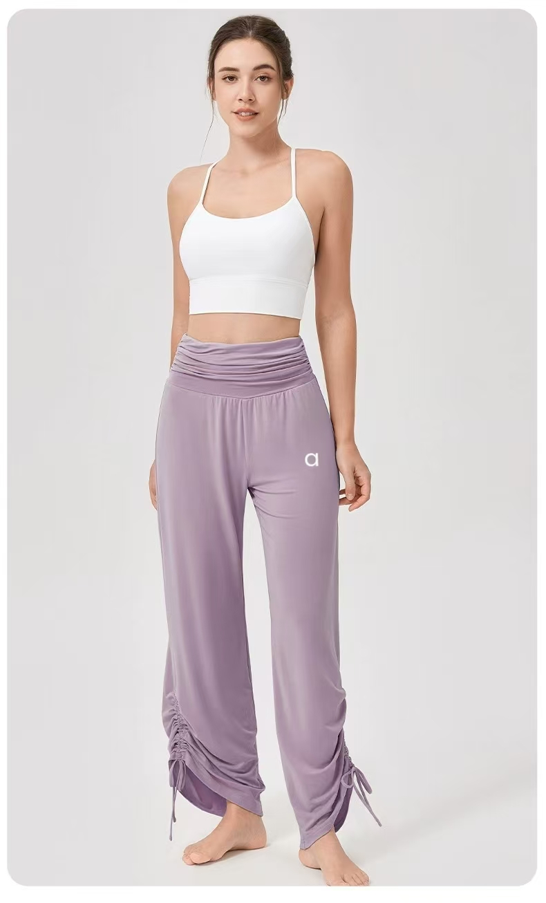 Women Yoga High Waist Loose Wide Leg Pants Soft Breathable Sports Casual Pants Pleated Fitness Dance Pant