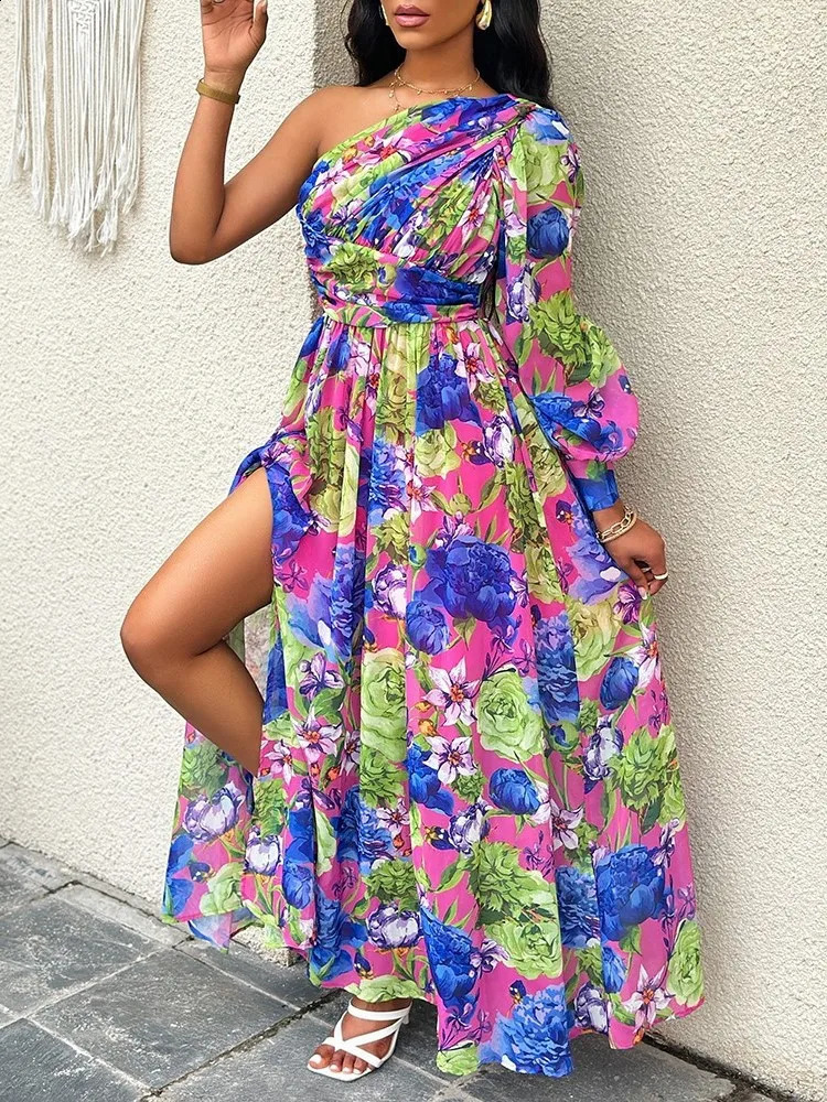 Fashion Sexy Off Shoulder Print Dres Elegnat Office Casual Loose Beach Party Long Dresses Female Spring Summer Robe 250110Z