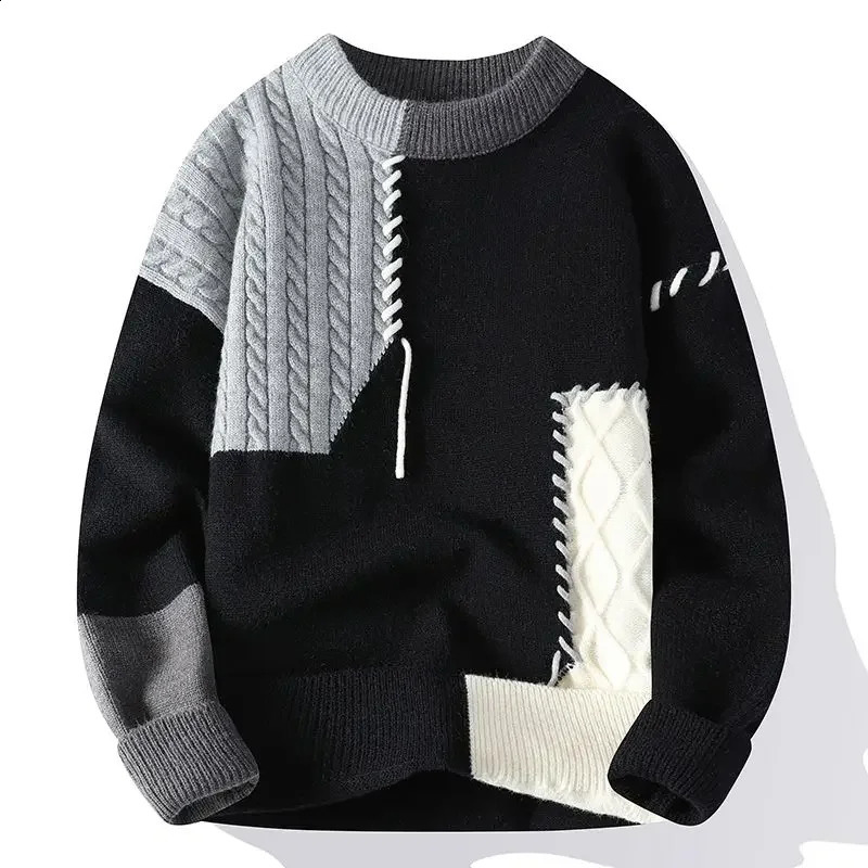 Warm Thick Mens Knit Sweater In Fleeced Korean Fashion Vintage Pullovers Male Top High Quality Aesthetic Style Y2k Knitwear 250113
