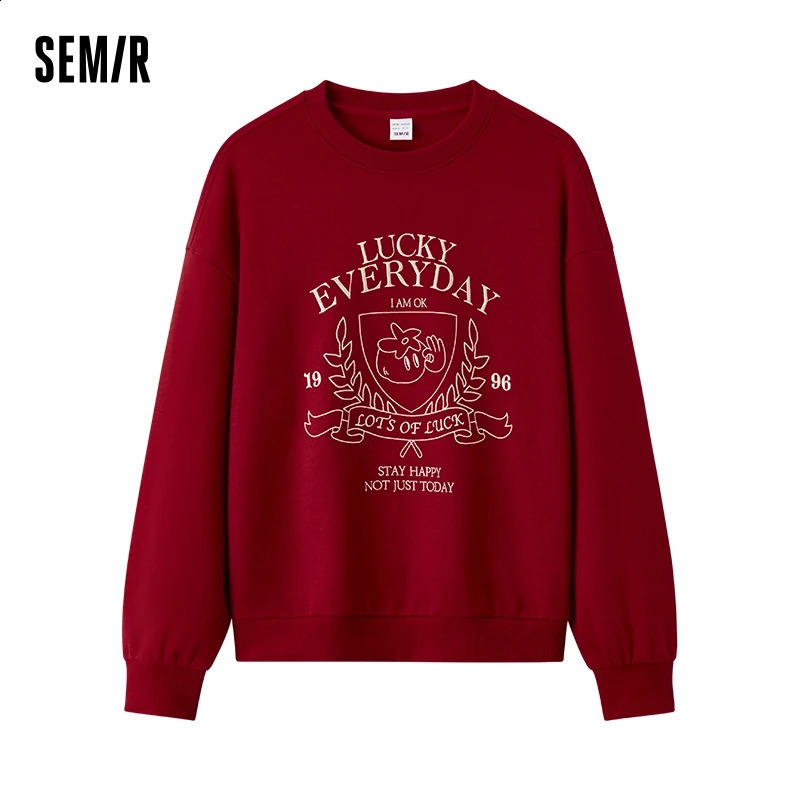 Semir Hoodie Women n-featured Embroidered Loose and Lazy 2025 Spring Round-neck Drop-shoulder Pullover Fashionable 250113