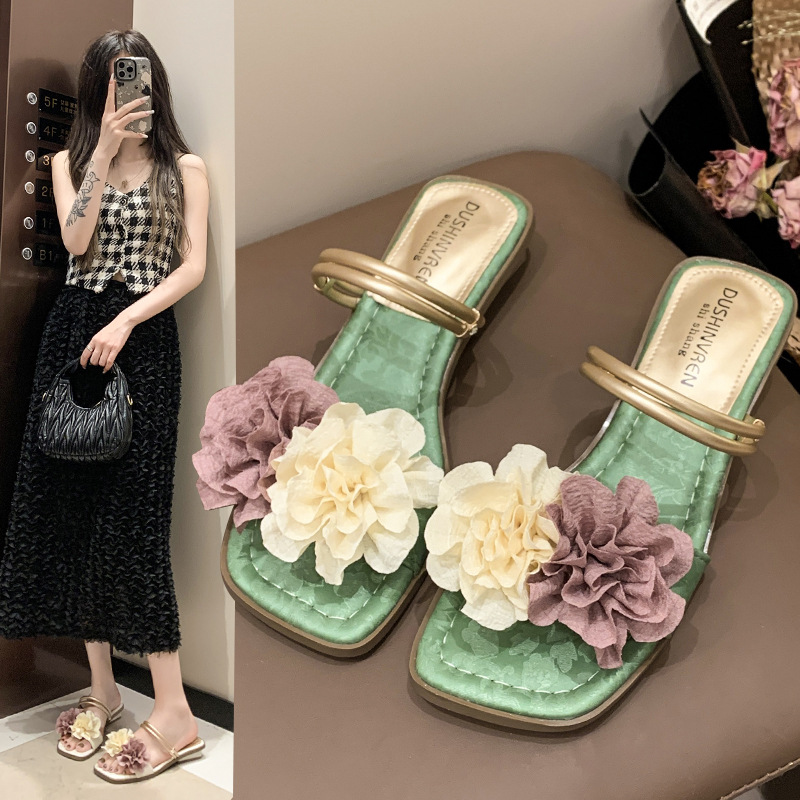 Women Slippers Fashion French Retro wer Design Outdoor Wear Triple Beige Green Champagne hot Free shipping