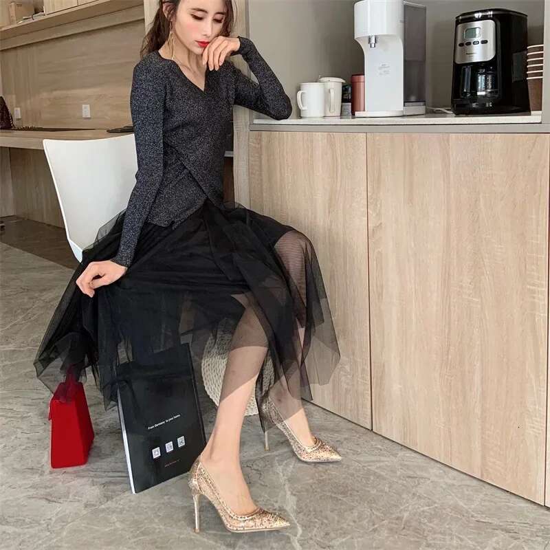 2025 New Lace High Heels, Transparent Sexy Fairy Sandals, Crystal Wedding Shoes, French Style Single Shoes