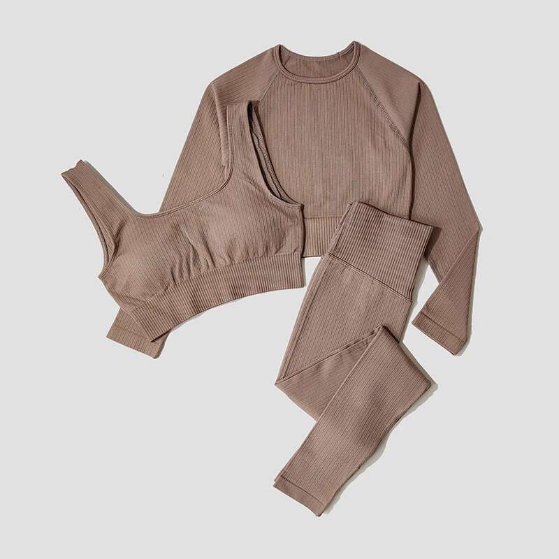 Women's Sportswear Set Workout Clothes Athletic Wear Sports Gym Legging Seamless Fiess Bra Crop Top Long Sleeve Yoga Suit