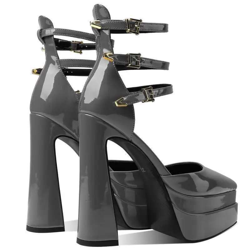 European/American Style Summer Thick High Heels Wrapped Sandals Pointed Belt Buckle Fashionable Women's Shoes