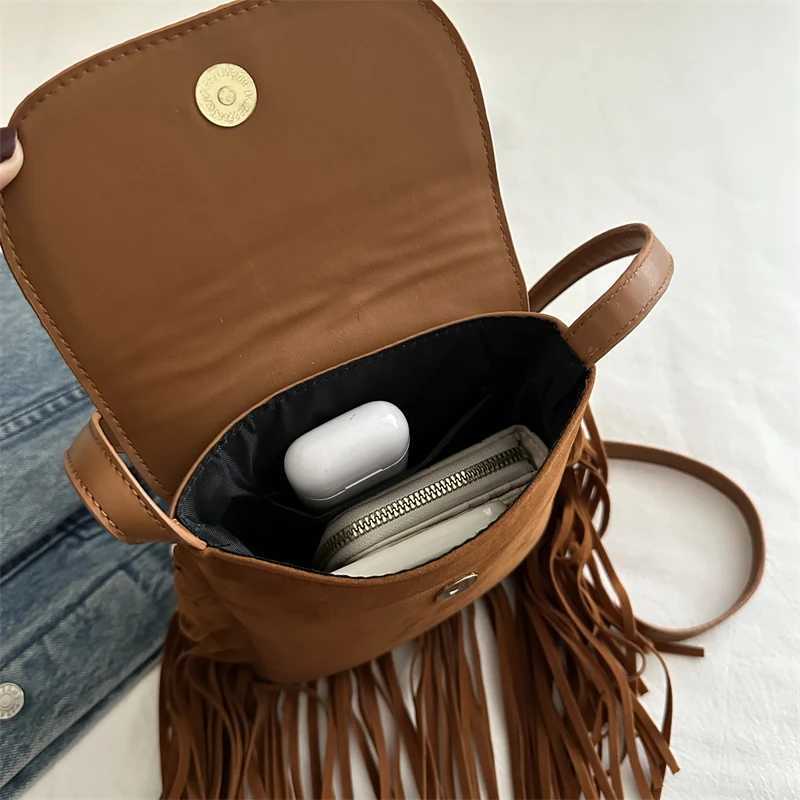 Women Vintage Messenger Bag Large Capacity Suede Retro Tote Handbag Adjustable Strap Fringe Satchel Bag Female Shopping BagC250121