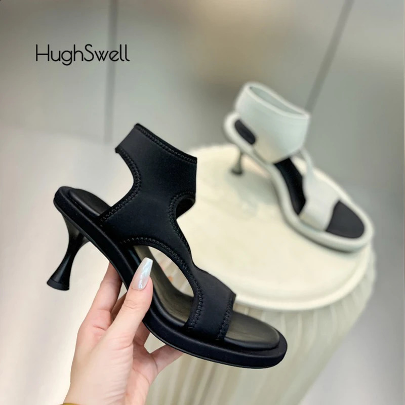 Designer Style Woman Opentoe Lycra Pumps Ladies Summer Slim High Heeled Slipon Stretch Sandals Luxury Handmade Shoes 250117BJ - view 3