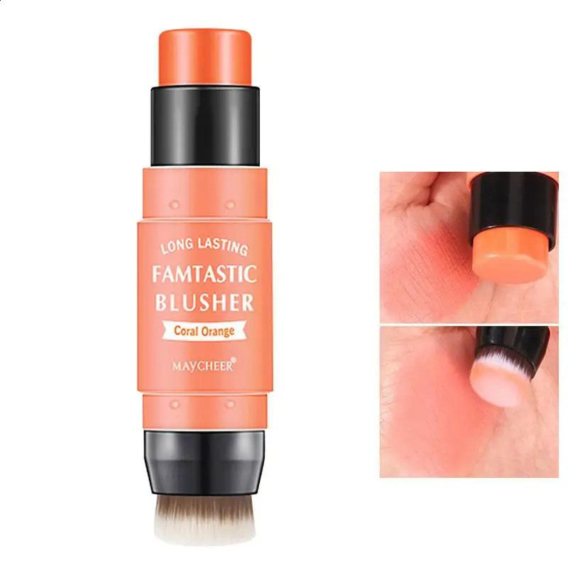 Double-headed Blush With Brush Stick Face Brighten Powder Blusher Peach Orange Creamy Rouge Sticks Makeup 3 Colors 250121