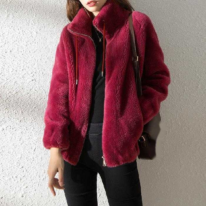 Winter Top with Thick Flannel Double-sided Flannel Jacket Womens Stand Up Collar Warm Hoodie Cardigan Zipper Fur Jacket Women Jackets Coat 241209