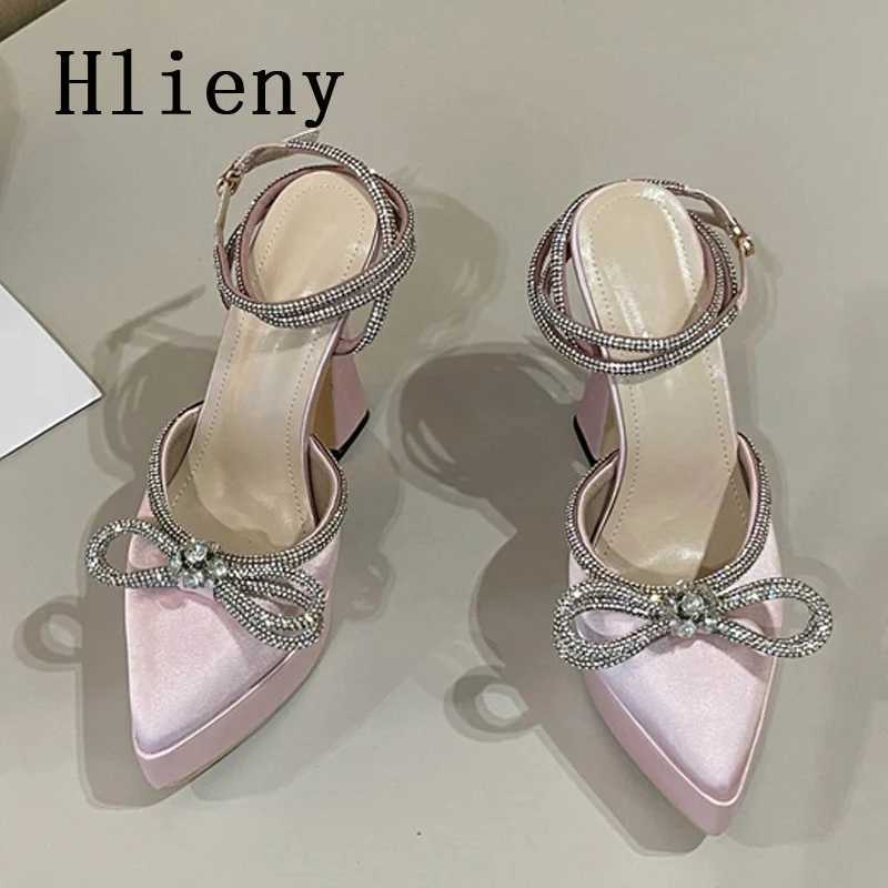 Hlieny 2025 Spring Autumn Wen New Pumps Hot Fashion Platform Pointed Toe -Knot Crystal Party Shoes Ankle Buckle Strap Sandals Z250121