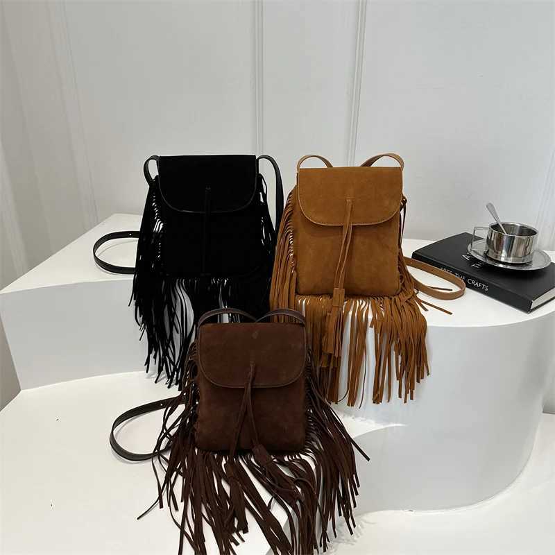 Women Vintage Messenger Bag Large Capacity Suede Retro Tote Handbag Adjustable Strap Fringe Satchel Bag Female Shopping BagC250121