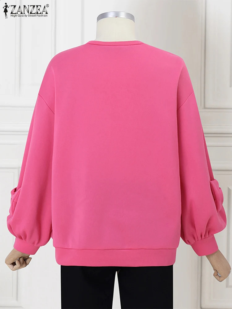 Holiday Autumn Long Sleeve Sweety Tops ZANZEA Women Bowtie Stitching Pullover Fashion Solid Sweatshirt Casual O-neck Hoodie 250113