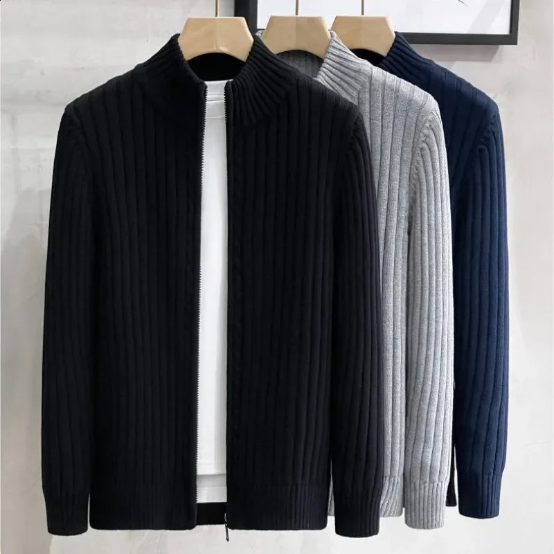 Mens Clothes Daily Wear England Style Black Autumn Winter Cardigan for Men with Turtleneck Zipper Casual Knit Sweater 250115m