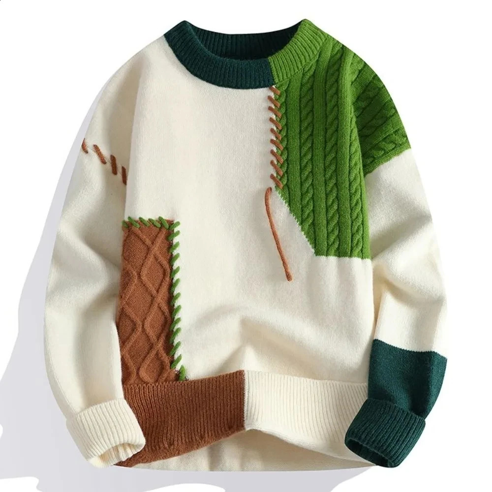 Warm Thick Mens Knit Sweater In Fleeced Korean Fashion Vintage Pullovers Male Top High Quality Aesthetic Style Y2k Knitwear 250113