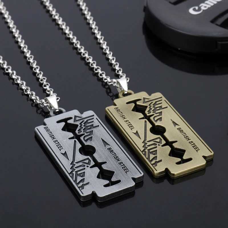 dongsheng Music Band Judas Priest Necklace razor blade shape Pendant Fashion link chain Necklaces Friendship Gift Jewelry -30XJ250121