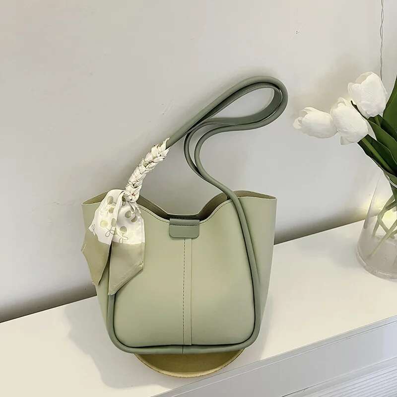 TRAVEASY Fashion Summer Scarves PU Leather Bucket Tote Bags For Women Casual Patchwork Large Capacity Female Armpit Hand Bag