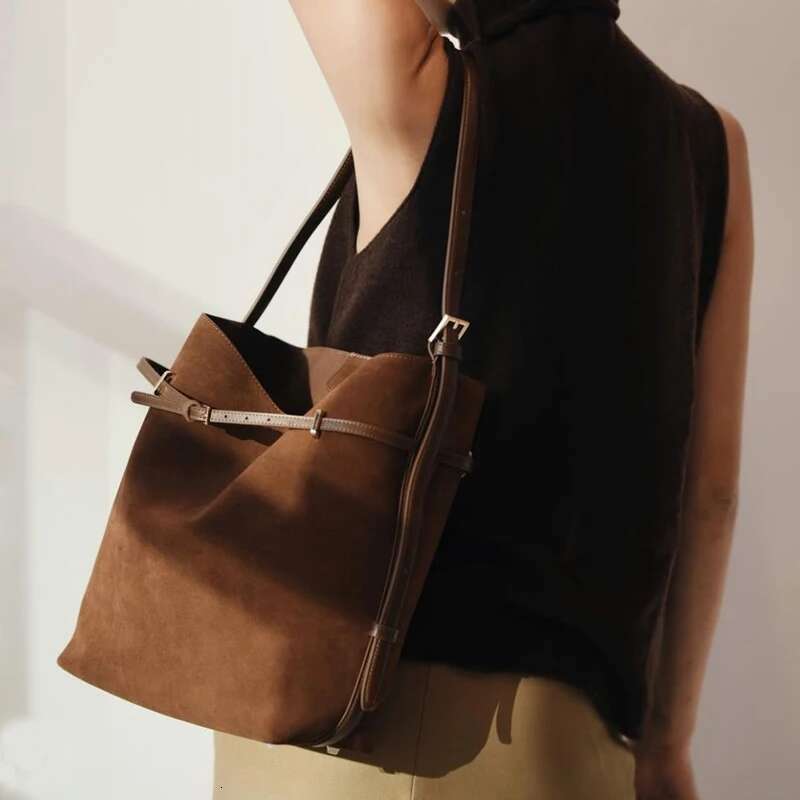 Faux Suede Bucket Underarm Bags For Women Designer Handbags And Purses 2024 New In Vintage Commuting Shoulder Crossbody